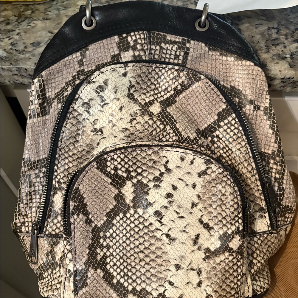 Patricia Nash Python Print Backpack with Black Tr… - image 1